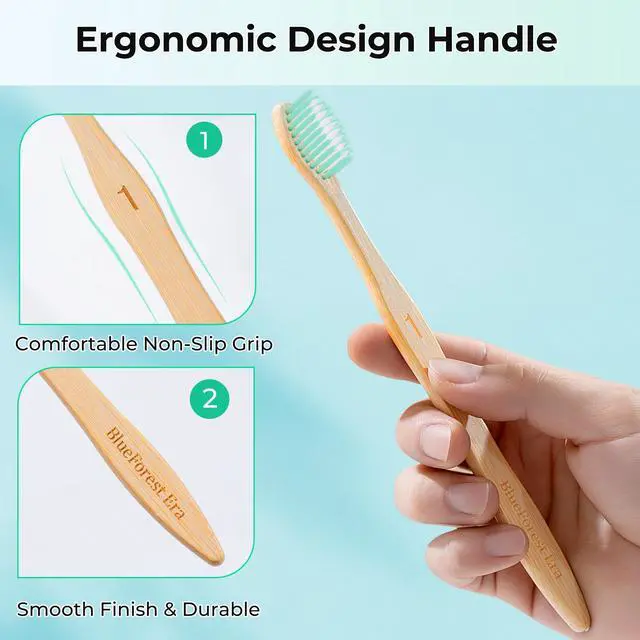 Alt view image 3 of 7 - Bamboo Toothbrushes, Natural Bristles Plastic Free Toothbrush, Non Toixc Wooden Organic Toothbrushes, Bamboo Tooth Brush Soft, Biodegradable All Natural Toothbrush for Adults