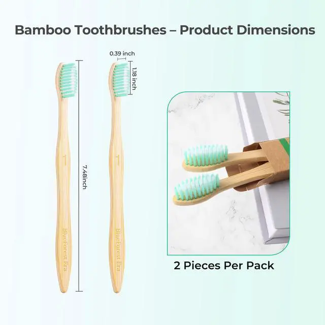 Alt view image 6 of 7 - Bamboo Toothbrushes, Natural Bristles Plastic Free Toothbrush, Non Toixc Wooden Organic Toothbrushes, Bamboo Tooth Brush Soft, Biodegradable All Natural Toothbrush for Adults