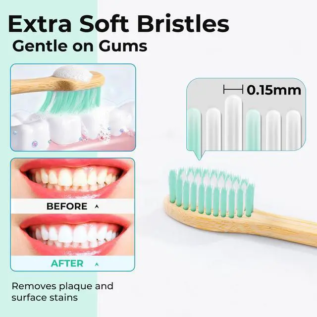 Alt view image 2 of 7 - Bamboo Toothbrushes, Natural Bristles Plastic Free Toothbrush, Non Toixc Wooden Organic Toothbrushes, Bamboo Tooth Brush Soft, Biodegradable All Natural Toothbrush for Adults