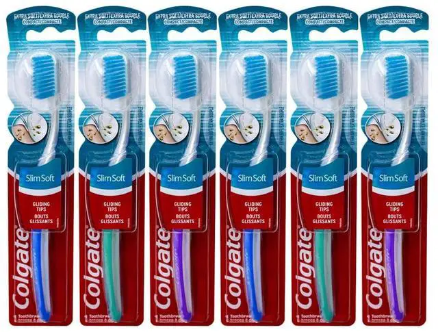 Main image of Slim Soft Ultra Compact Toothbrush, Extra Soft (Colors Vary) - Pack of 6