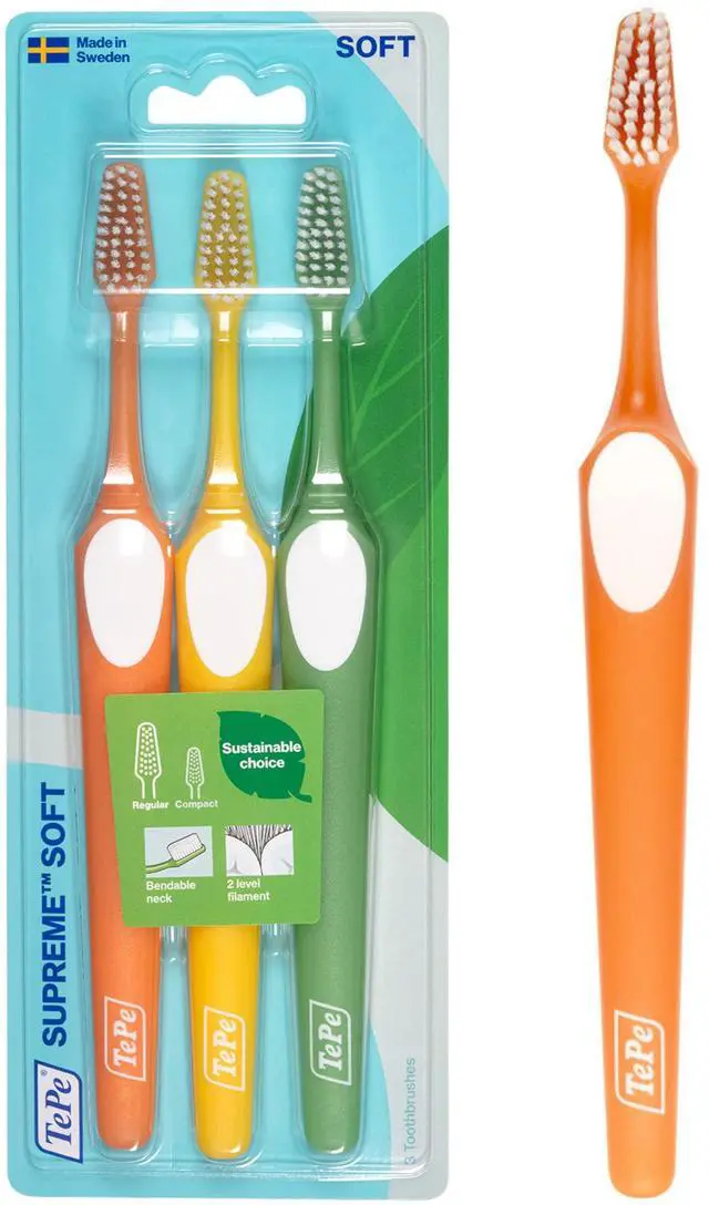 Main image of Supreme Toothbrush, Soft Bristle Toothbrush, Tapered Brush Head for Sensitive Teeth and Gum Care, Adult, 3 Pack