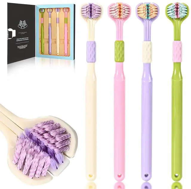 Main image of 4-Pack Medium Toothbrush Set, Bulk Toothbrushes for Kids & Adults with Special Needs, Multi-Angle Cleaning, Medium Soft Bristles, White, Pink, Green, Purple