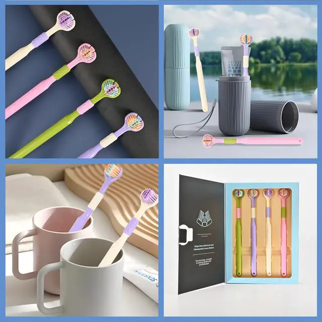 Alt view image 6 of 7 - 4-Pack Medium Toothbrush Set, Bulk Toothbrushes for Kids & Adults with Special Needs, Multi-Angle Cleaning, Medium Soft Bristles, White, Pink, Green, Purple