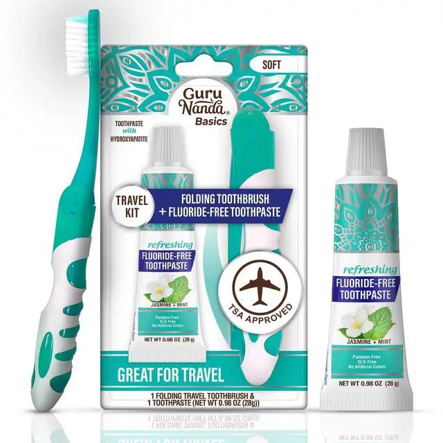 Main image of Folding Toothbrush with Built-in Cover & Toothpaste with Hydroxyapatite, Perfect for Travel, Compact & Portable, On-The-go - Soft Bristles & Ergonomic Handle, for Adults & Kids (1 Count)
