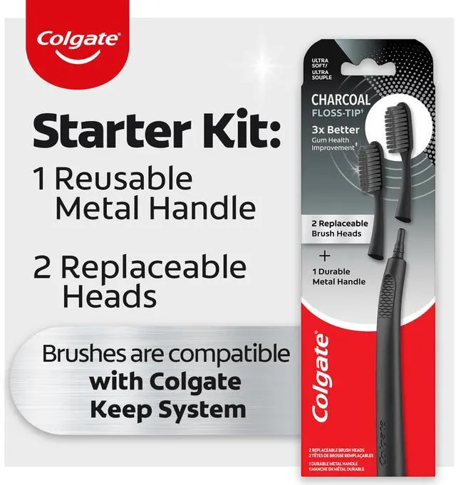 Alt view image 4 of 7 - Keep Charcoal Replaceable Head Toothbrush Starter Kit, 2 Brush Heads