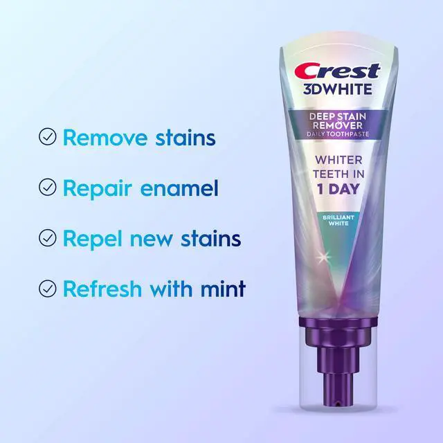 Alt view image 2 of 7 - 3D White Deep Stain Remover Toothpaste, Teeth whitening for Adults, 3.1oz, 2 Pack, Sensitivity Safe, Enamel Repair, Cavity Protection, Fluoride Toothpaste, Travel Size Toiletries
