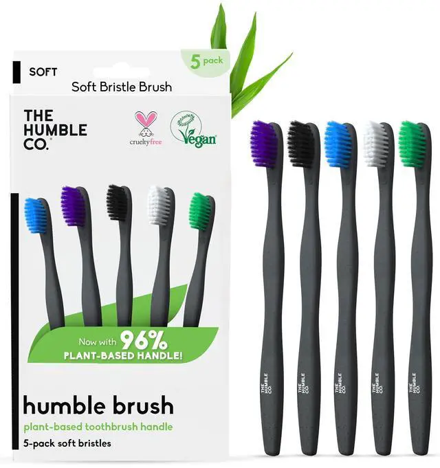 Main image of Plant-Based Soft Bristle Toothbrushes, 5 Pack - Manual Tooth Brush Set for Adults - Made with Plant Based Materials & BPA-Free Bristles - Dental Oral Care & Hygiene