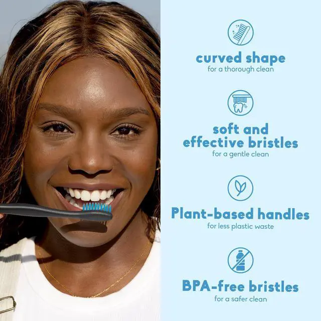 Alt view image 3 of 6 - Plant-Based Soft Bristle Toothbrushes, 5 Pack - Manual Tooth Brush Set for Adults - Made with Plant Based Materials & BPA-Free Bristles - Dental Oral Care & Hygiene