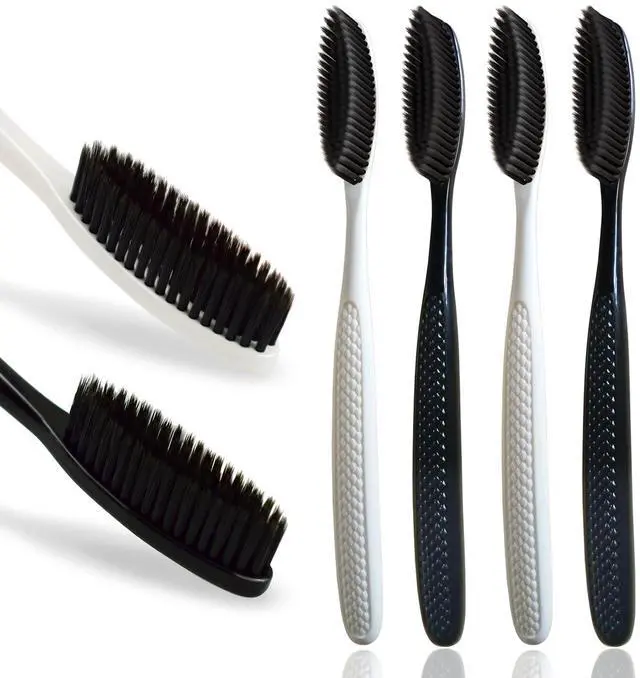Main image of Large Long Head Toothbrush, 4-Pack, Upgraded Hard & Firm Charcoal Bristles, Whitening Teeth, Removing Plaque, Brace, Cigarette, Coffee and Other Stains, Suitable for Daily Oral Care.