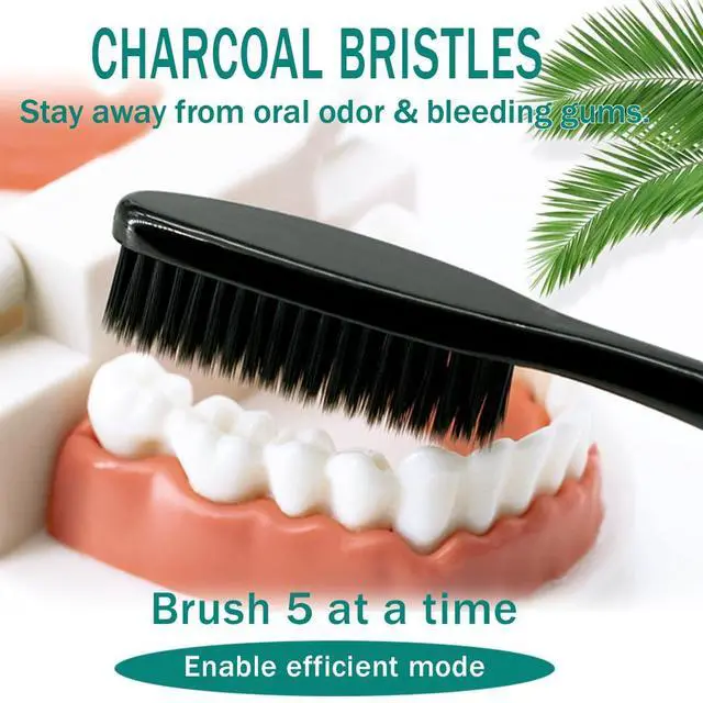 Alt view image 3 of 7 - Large Long Head Toothbrush, 4-Pack, Upgraded Hard & Firm Charcoal Bristles, Whitening Teeth, Removing Plaque, Brace, Cigarette, Coffee and Other Stains, Suitable for Daily Oral Care.