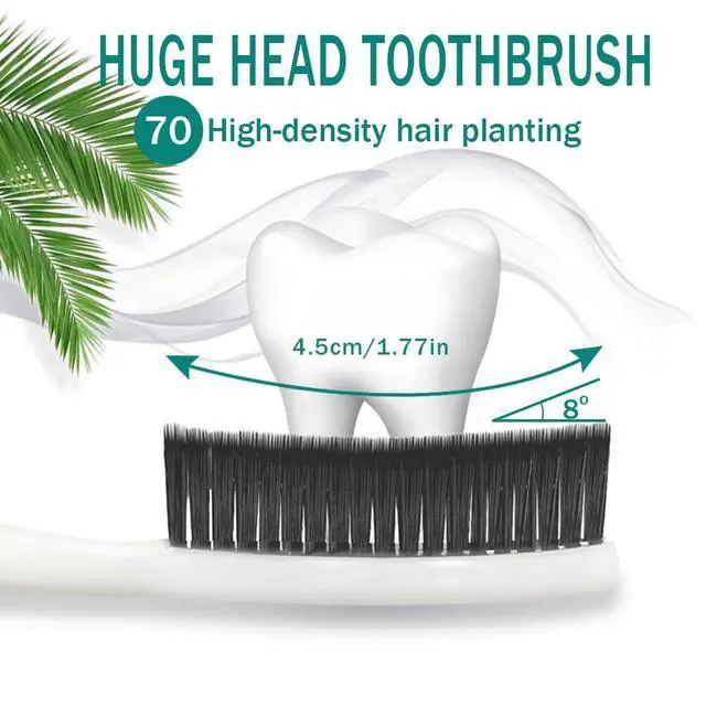 Alt view image 2 of 7 - Large Long Head Toothbrush, 4-Pack, Upgraded Hard & Firm Charcoal Bristles, Whitening Teeth, Removing Plaque, Brace, Cigarette, Coffee and Other Stains, Suitable for Daily Oral Care.