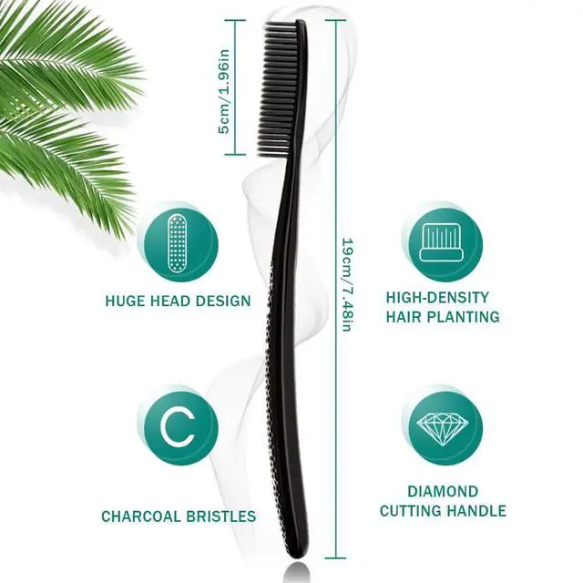 Alt view image 4 of 7 - Large Long Head Toothbrush, 4-Pack, Upgraded Hard & Firm Charcoal Bristles, Whitening Teeth, Removing Plaque, Brace, Cigarette, Coffee and Other Stains, Suitable for Daily Oral Care.