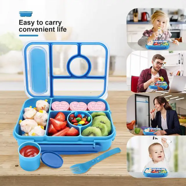Alt view image 3 of 7 - Bento Box Adult Lunch Box Kids,Lunch Containers for Adults/Kids/Toddler,5 Compartments Bento Lunch Box with Sauce Vontainers,Microwave & Dishwasher & Freezer Safe,BPA-Free (Blue)