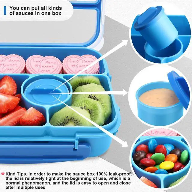 Alt view image 5 of 7 - Bento Box Adult Lunch Box Kids,Lunch Containers for Adults/Kids/Toddler,5 Compartments Bento Lunch Box with Sauce Vontainers,Microwave & Dishwasher & Freezer Safe,BPA-Free (Blue)
