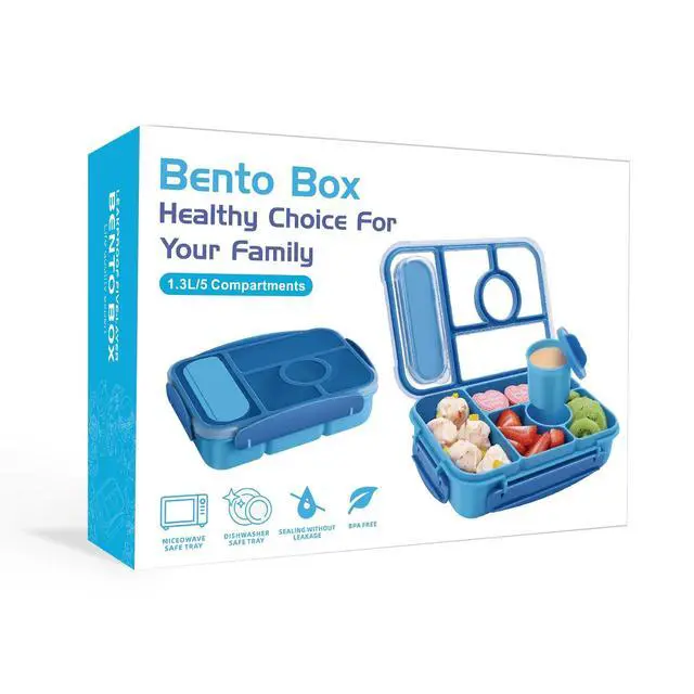 Alt view image 7 of 7 - Bento Box Adult Lunch Box Kids,Lunch Containers for Adults/Kids/Toddler,5 Compartments Bento Lunch Box with Sauce Vontainers,Microwave & Dishwasher & Freezer Safe,BPA-Free (Blue)