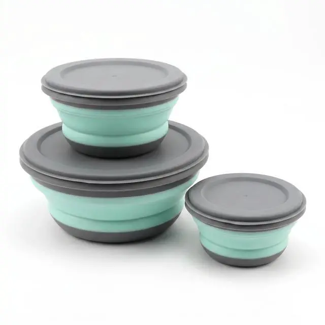 Main image of Collapsible Silicone Bowls with Lids, 3 Pack Food Grade Foldable Camping Bowl Set, Portable Travel Bowls for Salad, Ramen, Lunch, Outdoor Collapsible Food Storage Containers