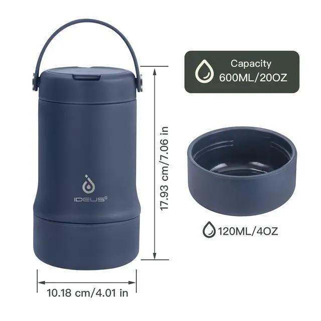 Alt view image 5 of 7 - Soup Thermo with Foldable Spoon and Bowl 20oz, All-in-one Insulated Bento Lunchbox Stainless Steel Leakproof Portable Soup Container Vacuum Thermal Food Jar for Lunch, Navy Blue