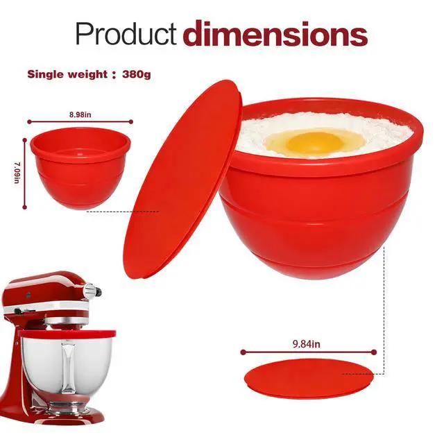 Alt view image 2 of 7 - 3PCS Foldable Silicone Bowls Liners with Lids for Kitchen Aid Mixer 5 Qt, Food Grade Kitchen Bowl Liner, Baking Cooking Accessories, Easy Clean Quick Replacement (Red+Black+White)