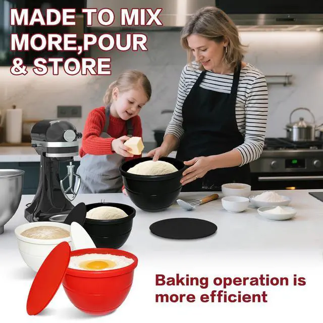 Alt view image 5 of 7 - 3PCS Foldable Silicone Bowls Liners with Lids for Kitchen Aid Mixer 5 Qt, Food Grade Kitchen Bowl Liner, Baking Cooking Accessories, Easy Clean Quick Replacement (Red+Black+White)