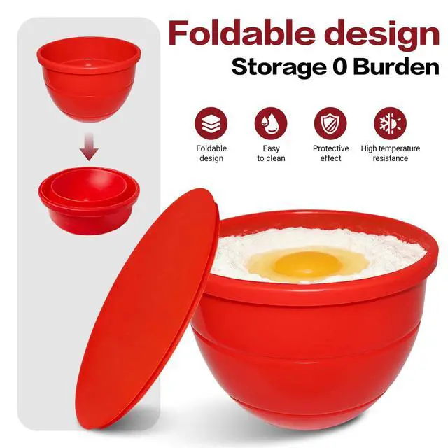 Alt view image 3 of 7 - 3PCS Foldable Silicone Bowls Liners with Lids for Kitchen Aid Mixer 5 Qt, Food Grade Kitchen Bowl Liner, Baking Cooking Accessories, Easy Clean Quick Replacement (Red+Black+White)