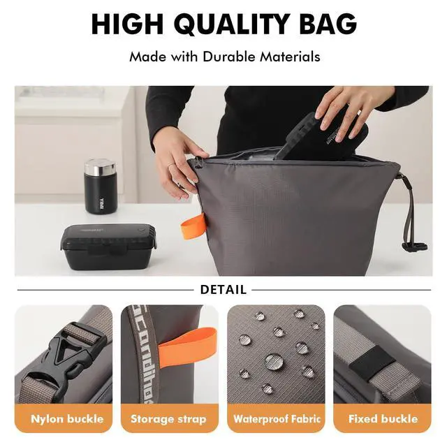 Alt view image 3 of 6 - Lunch Bag for Women & Men Fresh Keep Lunch Box, Small Leakproof Cooler Bag Food Lunch Containers High Capacity Reusable Lunch Tote Bags for Work, Office, Picnic, Travel (Grey)