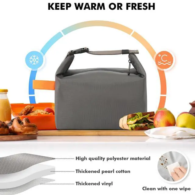 Alt view image 4 of 6 - Lunch Bag for Women & Men Fresh Keep Lunch Box, Small Leakproof Cooler Bag Food Lunch Containers High Capacity Reusable Lunch Tote Bags for Work, Office, Picnic, Travel (Grey)