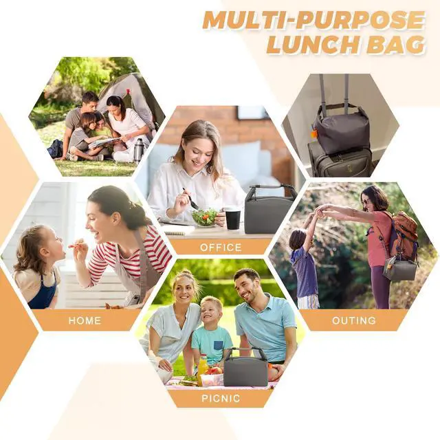 Alt view image 6 of 6 - Lunch Bag for Women & Men Fresh Keep Lunch Box, Small Leakproof Cooler Bag Food Lunch Containers High Capacity Reusable Lunch Tote Bags for Work, Office, Picnic, Travel (Grey)