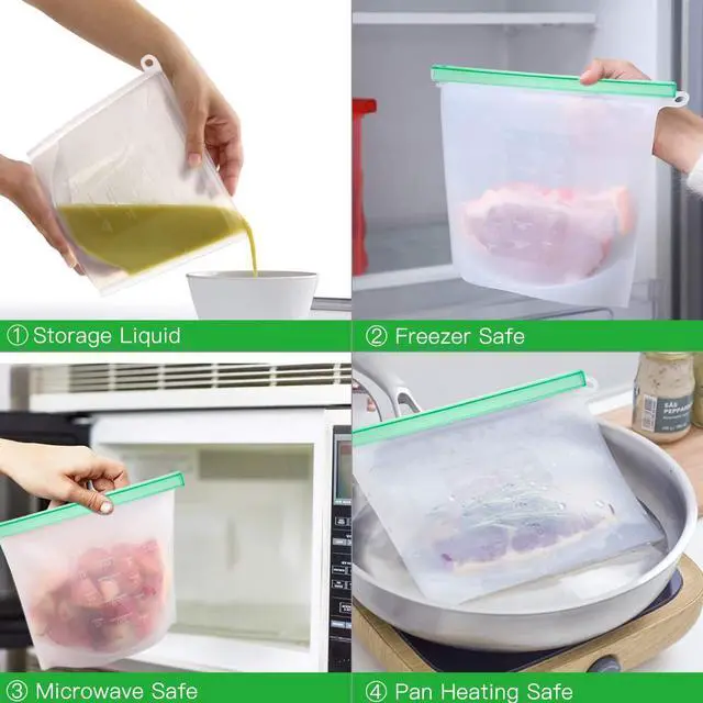 Alt view image 3 of 7 - UpgradeReusable Extra Thick Silicone Food Storage Bags - 6 Packs Zipper Freezer Bags For Marinate Meats Sandwich, Snack, Cereal,Fruit Meal Prep, Leakproof, Dishwasher-Safe Lunch Storage Bags