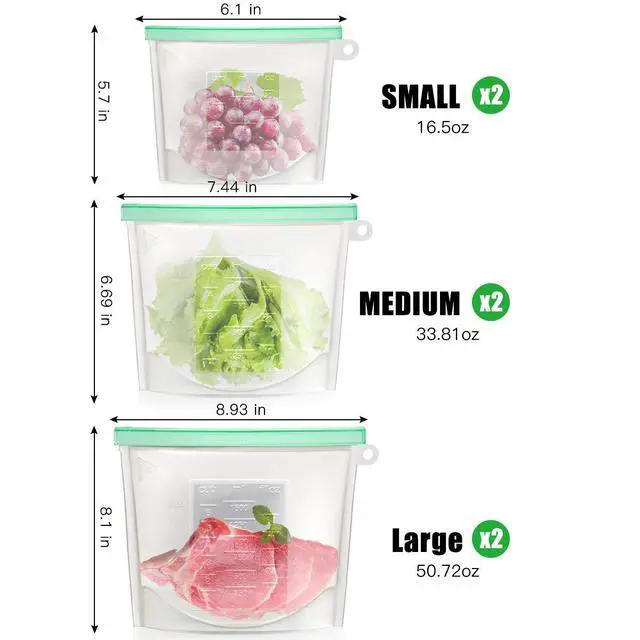 Alt view image 5 of 7 - UpgradeReusable Extra Thick Silicone Food Storage Bags - 6 Packs Zipper Freezer Bags For Marinate Meats Sandwich, Snack, Cereal,Fruit Meal Prep, Leakproof, Dishwasher-Safe Lunch Storage Bags