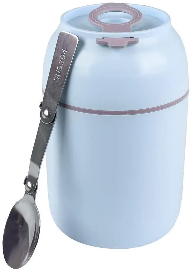 Main image of Insulated Container for Hot Food with Folding Spoon, 16oz Vacuum Stainless Steel Bento Lunch Box for Adults, Leak Proof Soup Thermo Jars for Travel Outdoors(Blue)