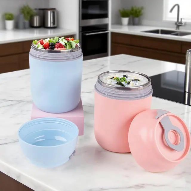 Alt view image 6 of 7 - Insulated Container for Hot Food with Folding Spoon, 16oz Vacuum Stainless Steel Bento Lunch Box for Adults, Leak Proof Soup Thermo Jars for Travel Outdoors(Blue)