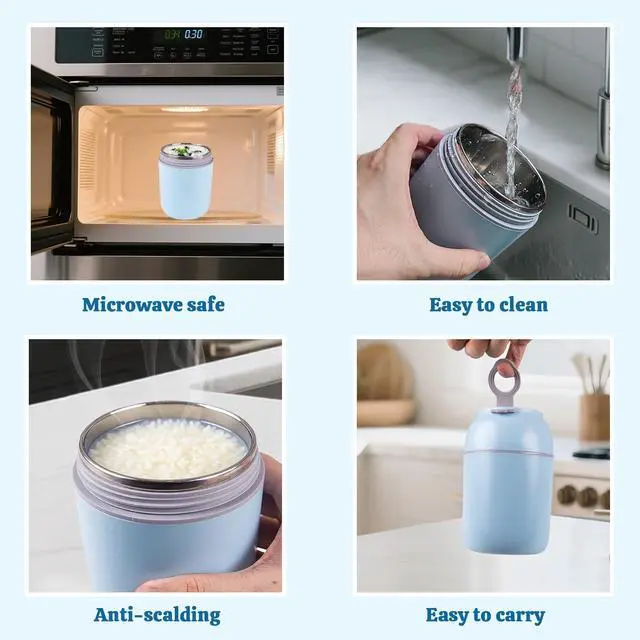 Alt view image 5 of 7 - Insulated Container for Hot Food with Folding Spoon, 16oz Vacuum Stainless Steel Bento Lunch Box for Adults, Leak Proof Soup Thermo Jars for Travel Outdoors(Blue)