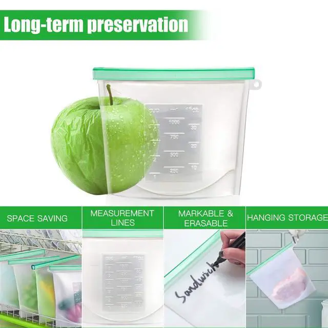Alt view image 2 of 7 - UpgradeReusable Extra Thick Silicone Food Storage Bags - 6 Packs Zipper Freezer Bags For Marinate Meats Sandwich, Snack, Cereal,Fruit Meal Prep, Leakproof, Dishwasher-Safe Lunch Storage Bags