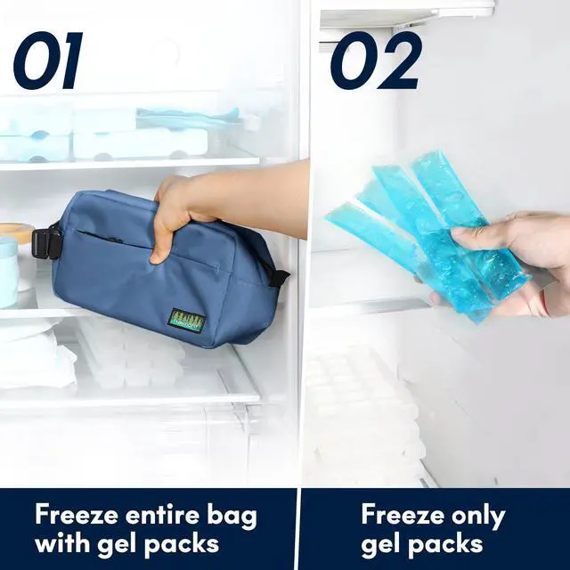 Alt view image 2 of 7 - Small Freezable Lunch Bag, Portable Freezer Insulated cooler Snack Bag with Buckle Handle for Office, Picnic, Navy Blue