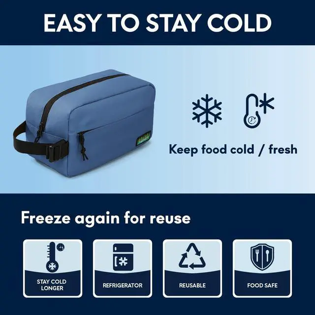 Alt view image 6 of 7 - Small Freezable Lunch Bag, Portable Freezer Insulated cooler Snack Bag with Buckle Handle for Office, Picnic, Navy Blue