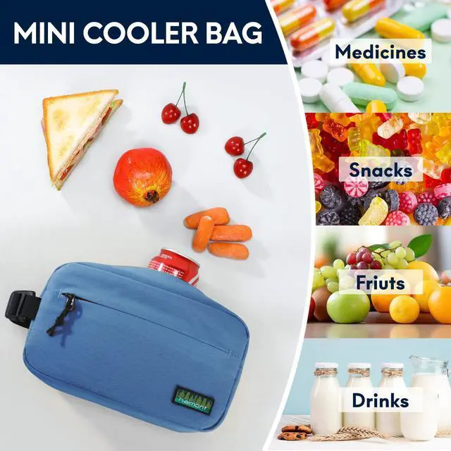 Alt view image 7 of 7 - Small Freezable Lunch Bag, Portable Freezer Insulated cooler Snack Bag with Buckle Handle for Office, Picnic, Navy Blue