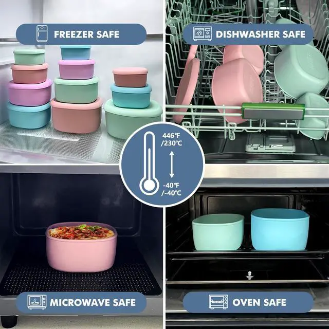 Alt view image 3 of 7 - Silicone Food Storage Containers 4 Pcs Lunch Bento Box with Lids Leakproof Dishwasher Microwave Oven Freezer Safe BPA Free CPC Certified (30oz 20oz 10oz 6.7oz)