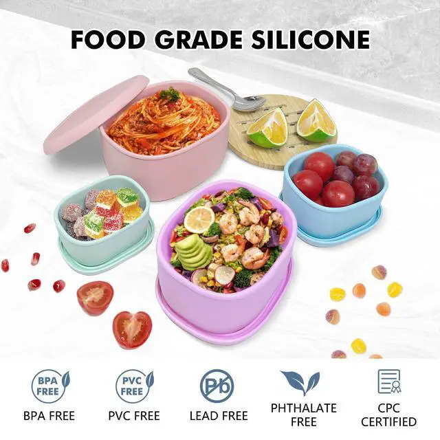 Alt view image 4 of 7 - Silicone Food Storage Containers 4 Pcs Lunch Bento Box with Lids Leakproof Dishwasher Microwave Oven Freezer Safe BPA Free CPC Certified (30oz 20oz 10oz 6.7oz)