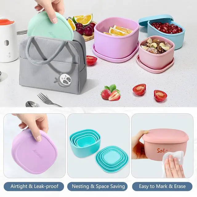 Alt view image 5 of 7 - Silicone Food Storage Containers 4 Pcs Lunch Bento Box with Lids Leakproof Dishwasher Microwave Oven Freezer Safe BPA Free CPC Certified (30oz 20oz 10oz 6.7oz)