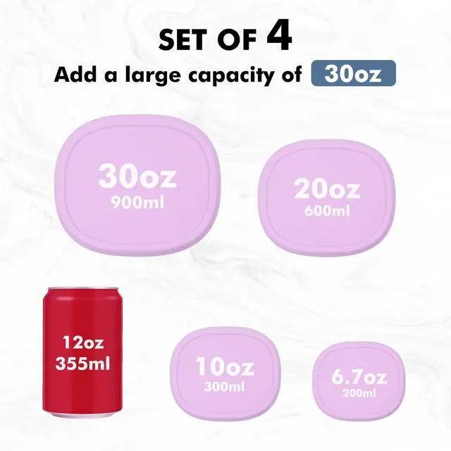 Alt view image 2 of 7 - Silicone Food Storage Containers 4 Pcs Lunch Bento Box with Lids Leakproof Dishwasher Microwave Oven Freezer Safe BPA Free CPC Certified (30oz 20oz 10oz 6.7oz)