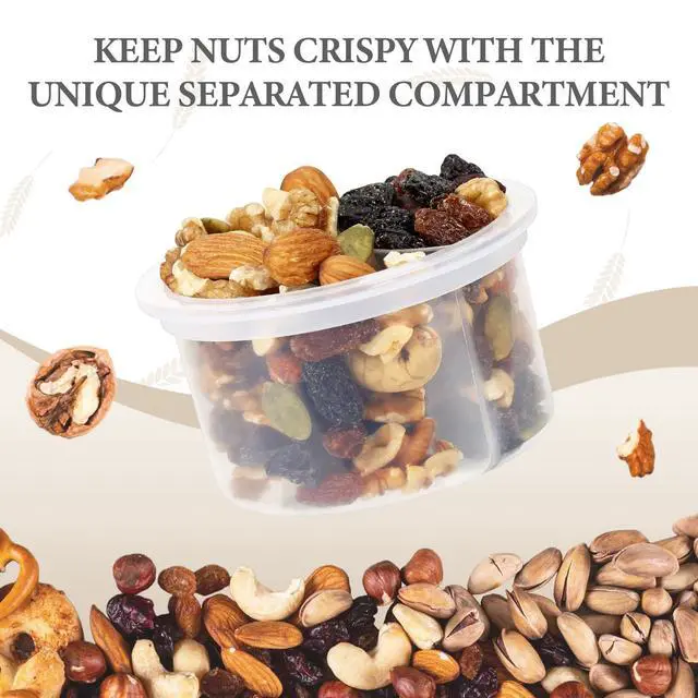 Alt view image 2 of 6 - 2 Pack Overnight Oats Containers with Lids, Folding Spoons, and Divided Compartments for Fruit & Nuts, Small Glass 16oz Mason Jars for Oatmeal Yogurt Parfait (2 Set-Oat White/Organic Green)