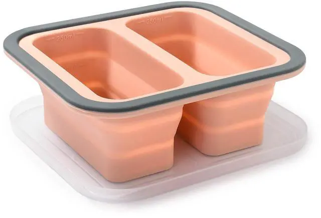 Main image of Pink reusable silicone food storage container, transparent lid, easy to clean, convenient to carry, easy to prepare meals, travel, dishwasher wash, microwave refrigerate