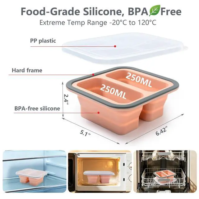 Alt view image 3 of 7 - Pink reusable silicone food storage container, transparent lid, easy to clean, convenient to carry, easy to prepare meals, travel, dishwasher wash, microwave refrigerate