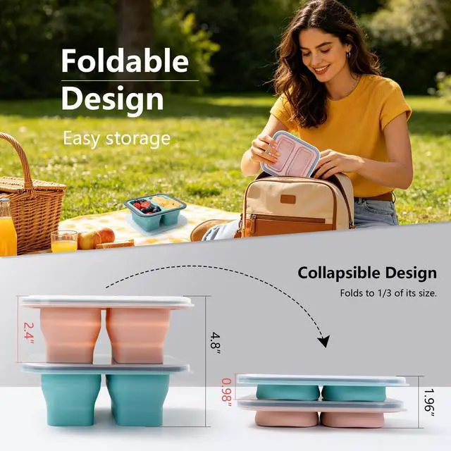 Alt view image 4 of 7 - Pink reusable silicone food storage container, transparent lid, easy to clean, convenient to carry, easy to prepare meals, travel, dishwasher wash, microwave refrigerate