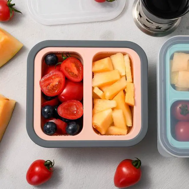 Alt view image 6 of 7 - Pink reusable silicone food storage container, transparent lid, easy to clean, convenient to carry, easy to prepare meals, travel, dishwasher wash, microwave refrigerate
