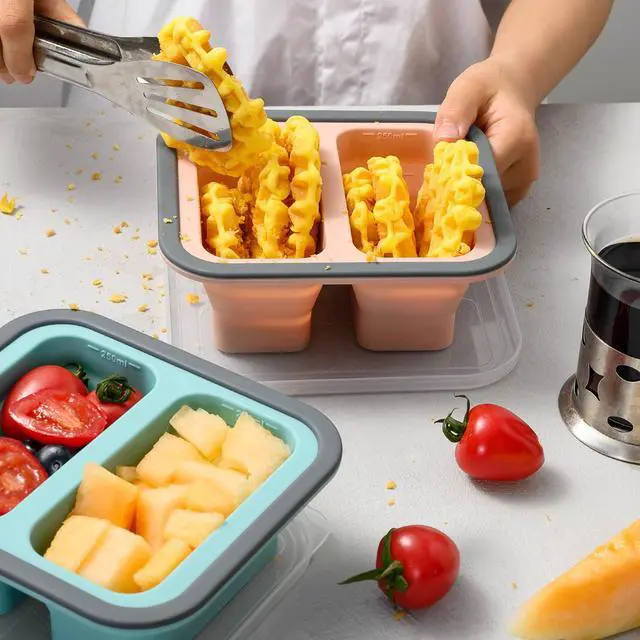 Alt view image 7 of 7 - Pink reusable silicone food storage container, transparent lid, easy to clean, convenient to carry, easy to prepare meals, travel, dishwasher wash, microwave refrigerate