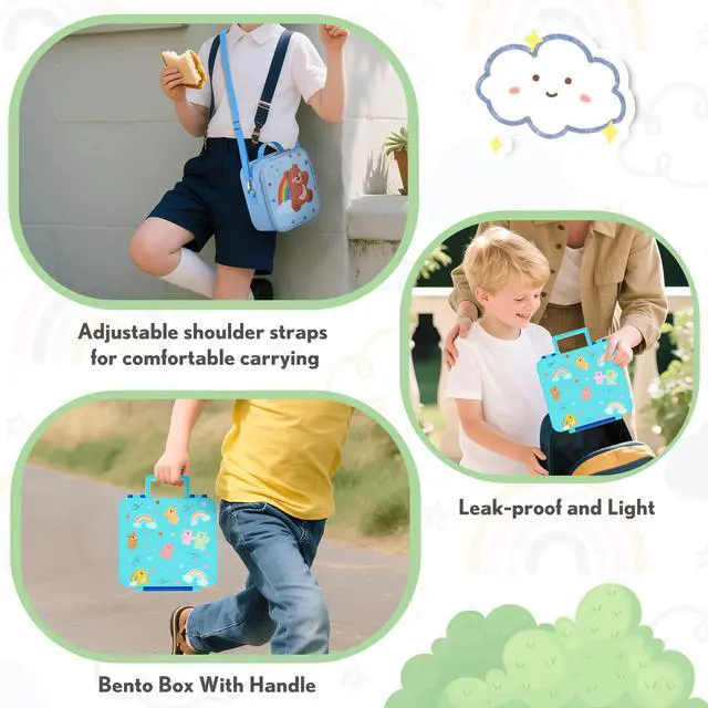 Alt view image 3 of 7 - Lunch Box Kids with 5 Compartments, Insulated Food Jar & Utensil & Sauce Container & Lunch Bag & Silicone Collapsible Cup, Leak Proof Bento Box, BPA-Free & Dishwasher Safe-Blue