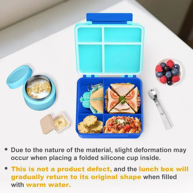 Alt view image 6 of 7 - Lunch Box Kids with 5 Compartments, Insulated Food Jar & Utensil & Sauce Container & Lunch Bag & Silicone Collapsible Cup, Leak Proof Bento Box, BPA-Free & Dishwasher Safe-Blue