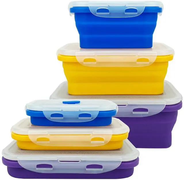 Main image of Camping Travel Collapsible Food Storage Container with Lids, Stackable Silicone Storage Containers Meal Prep Containers with Ideal Portion 350ml-540ml-800ml, Microwave Safe,3Piece