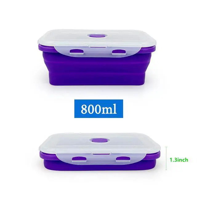 Alt view image 4 of 7 - Camping Travel Collapsible Food Storage Container with Lids, Stackable Silicone Storage Containers Meal Prep Containers with Ideal Portion 350ml-540ml-800ml, Microwave Safe,3Piece